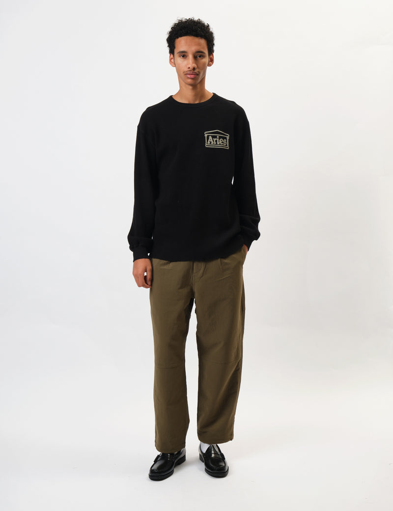 Aries Reversible Temple Waffle Long Sleeve T-Shirt - Black