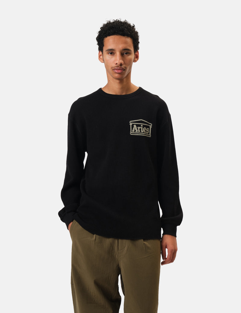 Aries Reversible Temple Waffle Long Sleeve T-Shirt - Black