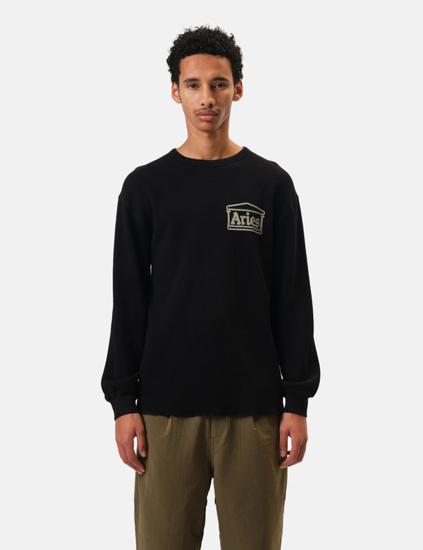 Aries Reversible Temple Waffle Long Sleeve T-Shirt - Black