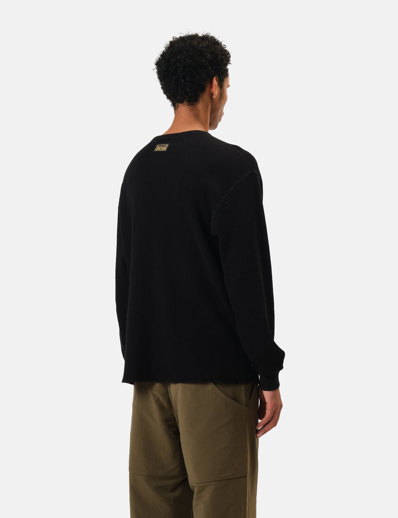 Aries Reversible Temple Waffle Long Sleeve T-Shirt - Black