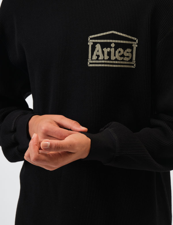 Aries Reversible Temple Waffle Long Sleeve T-Shirt - Black