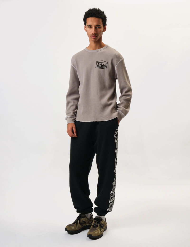 Aries Reversible Temple Waffle Long Sleeve T-Shirt - Grey