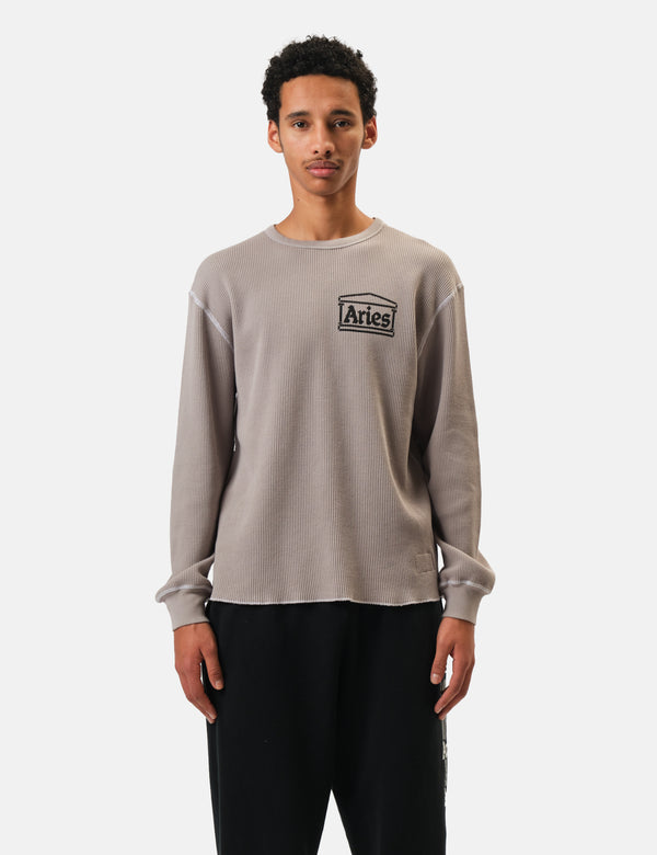 Aries Reversible Temple Waffle Long Sleeve T-Shirt - Grey