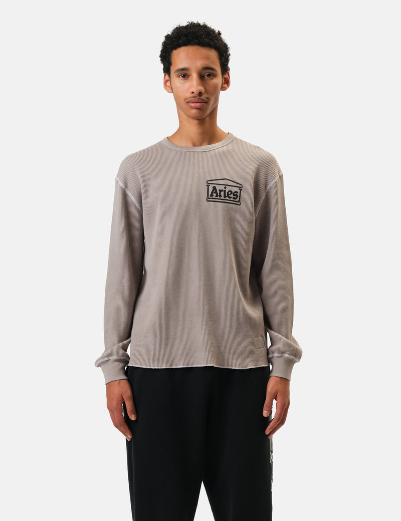 Aries Reversible Temple Waffle Long Sleeve T-Shirt - Grey