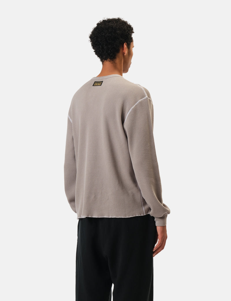 Aries Reversible Temple Waffle Long Sleeve T-Shirt - Grey