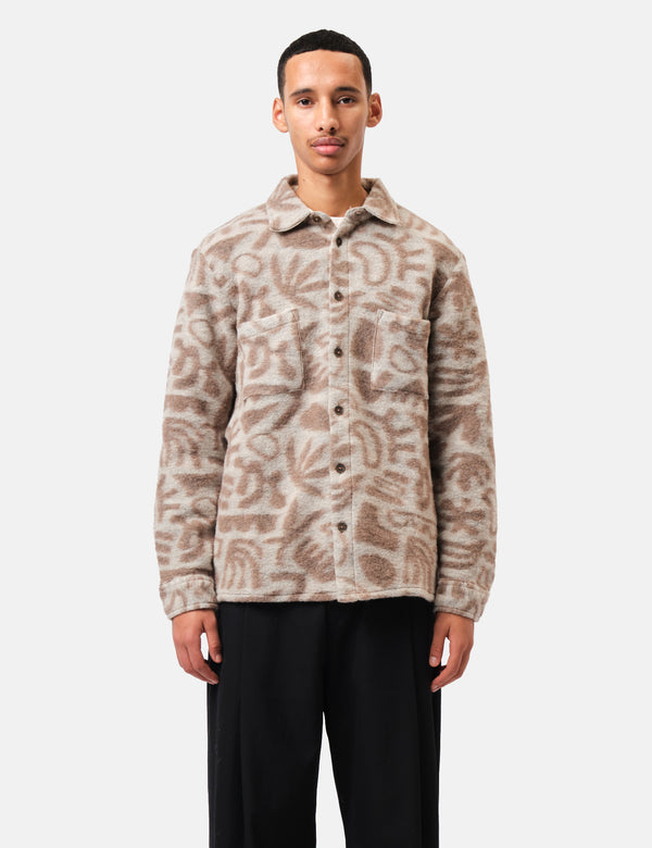 Wax London Whiting Overshirt Squiggle Fleece - Ecru