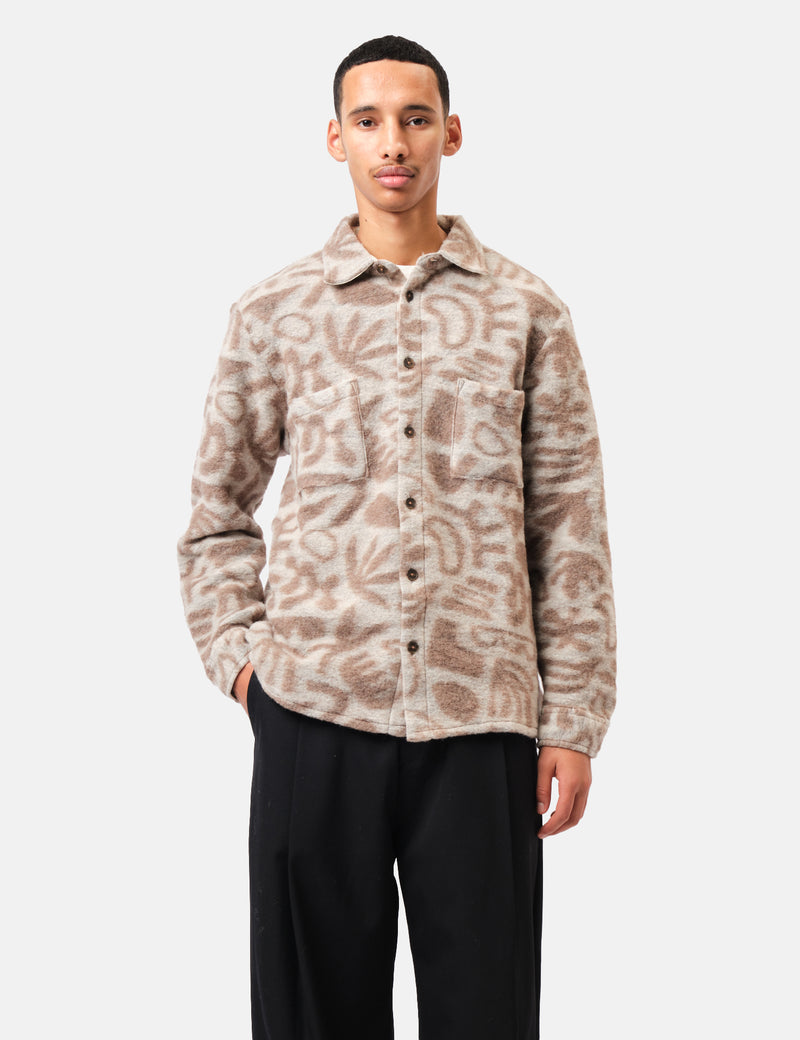 Wax London Whiting Overshirt Squiggle Fleece - Ecru