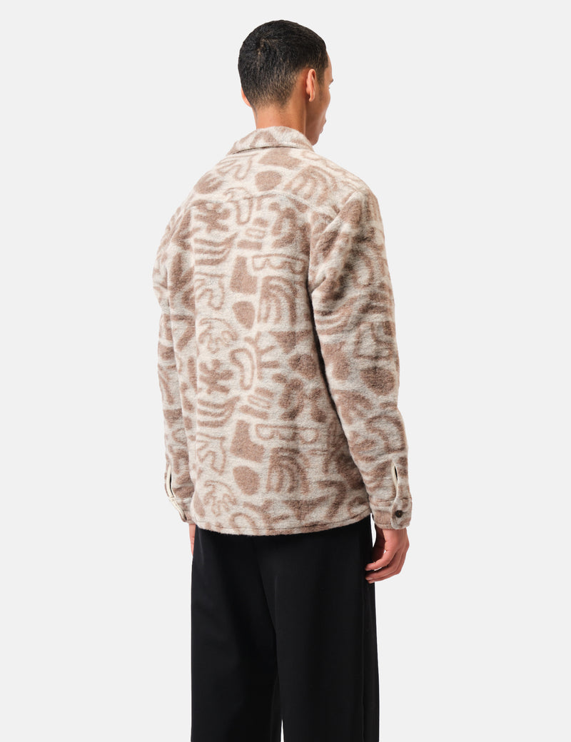 Wax London Whiting Overshirt Squiggle Fleece - Ecru