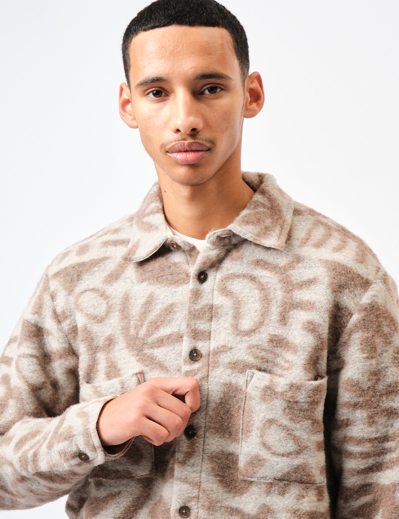 Wax London Whiting Overshirt Squiggle Fleece - Ecru