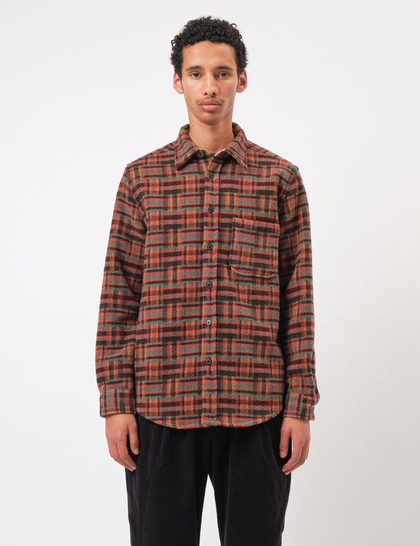Portuguese Flannel Abstract Geometric Shirt - Bordeaux/Green