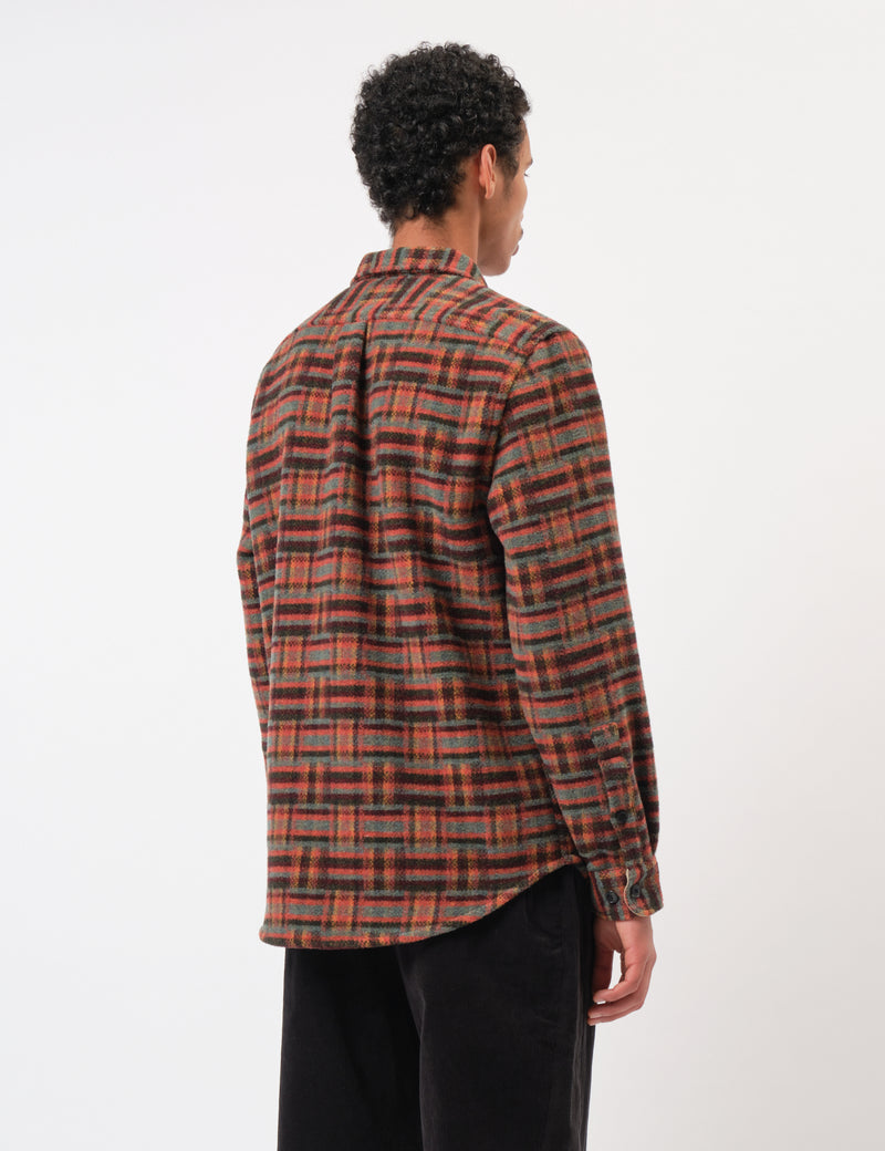 Portuguese Flannel Abstract Geometric Shirt - Bordeaux/Green