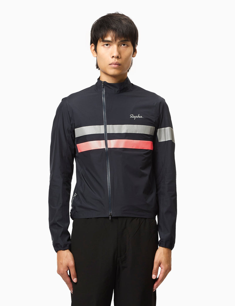 Rapha Men's Brevet Gore-Tex Rain Jacket - Dark Navy Blue/High-Vis Pink/White
