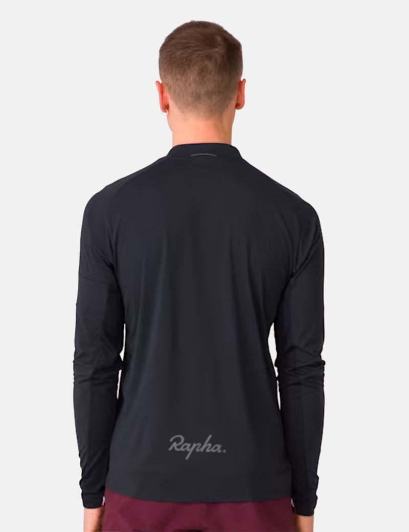 Rapha Explore Long Sleeve Zip Neck Tech T-shirt - Black/Black