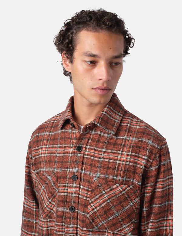 Bhode Zennor Check Over Shirt (Flannel) - Rust/Brown