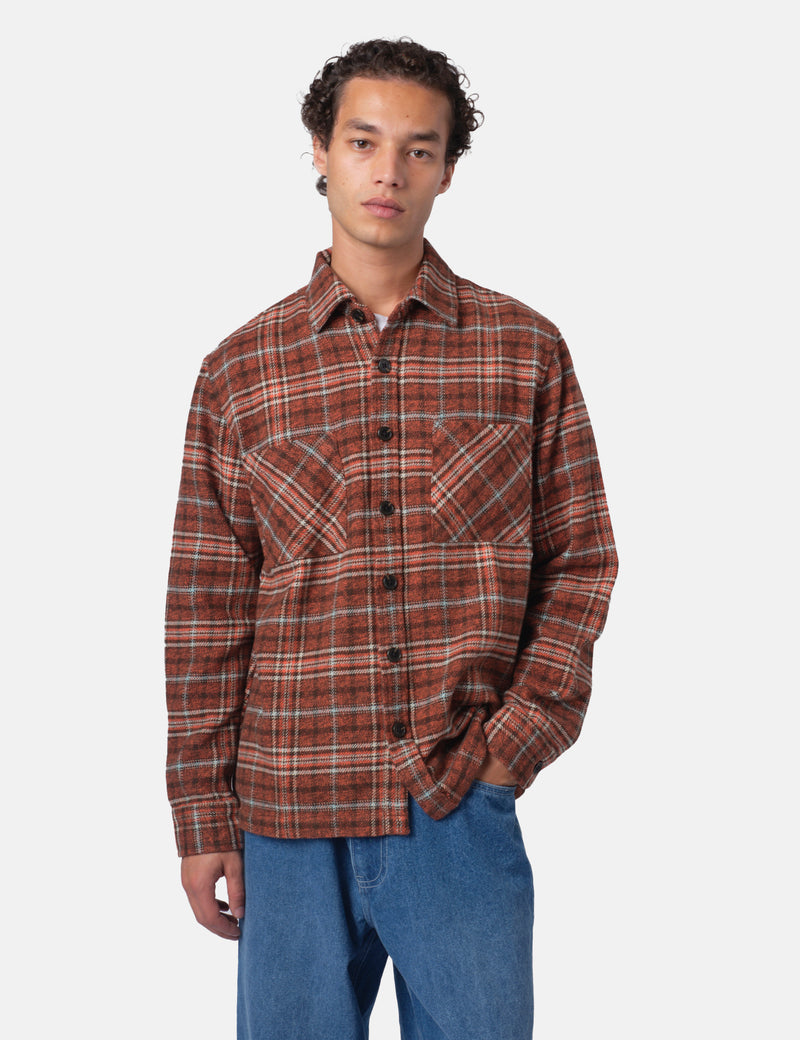 Bhode Zennor Check Over Shirt (Flannel) - Rust/Brown