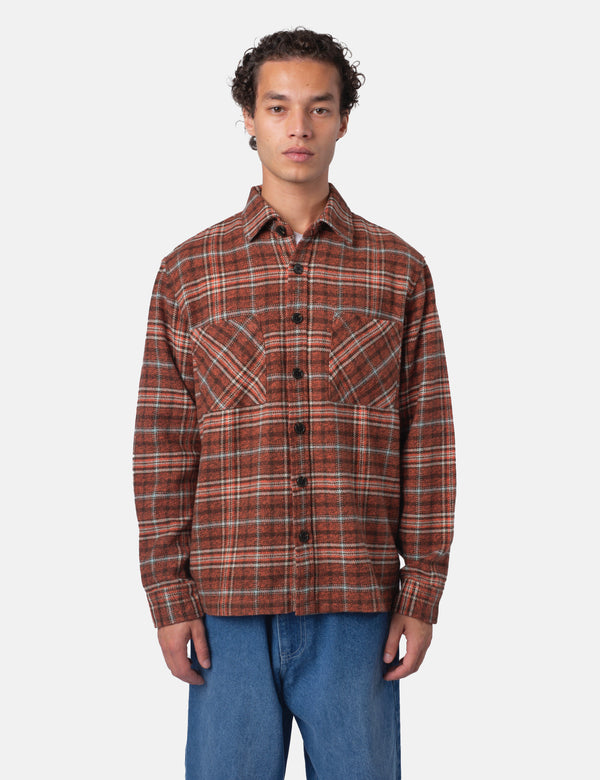 Bhode Zennor Check Over Shirt (Flannel) - Rust/Brown