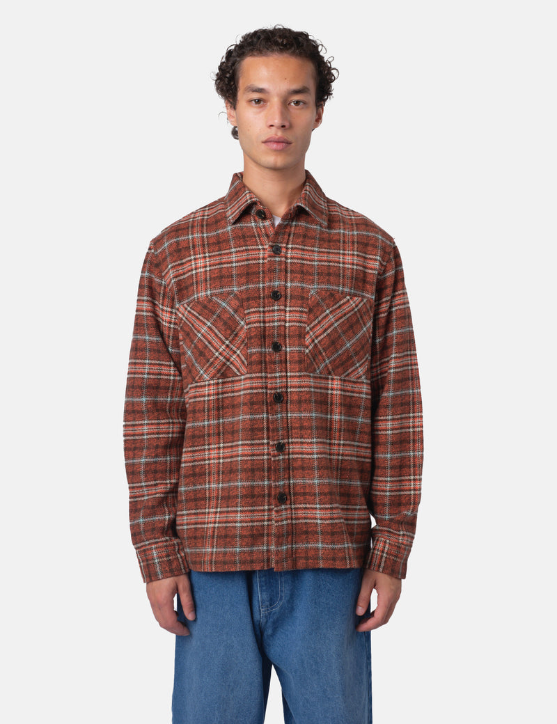 Bhode Zennor Check Over Shirt (Flannel) - Rust/Brown