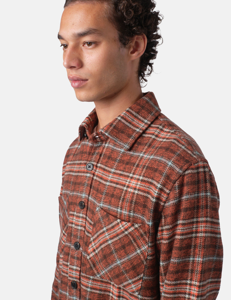 Bhode Zennor Check Over Shirt (Flannel) - Rust/Brown