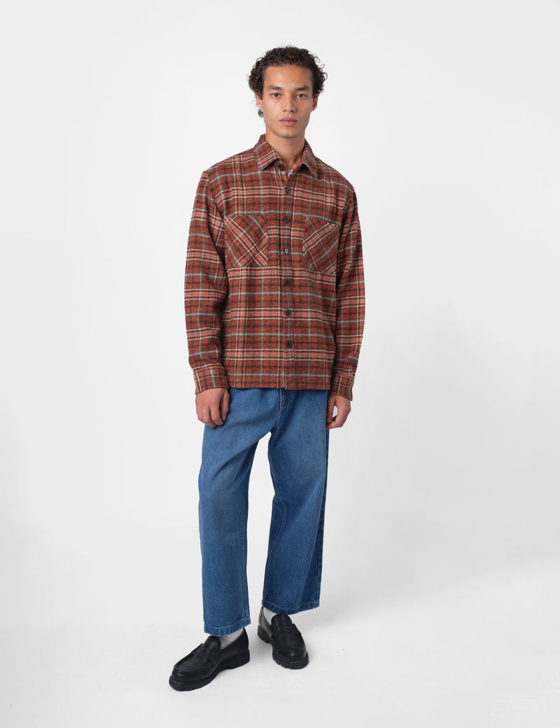 Bhode Zennor Check Over Shirt (Flannel) - Rust/Brown