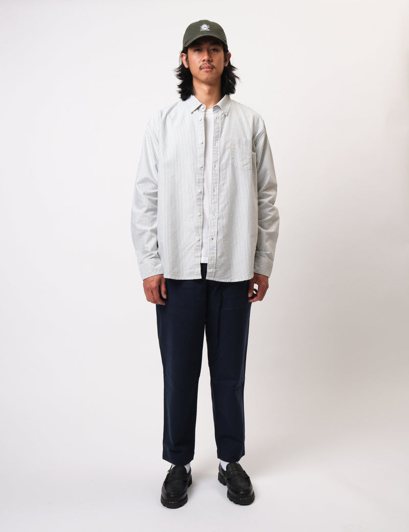 Bhode Oxford Stripe Shirt - White/Olive Green
