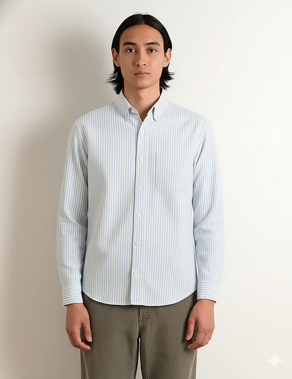 Bhode Oxford Stripe Shirt - White/Olive Green