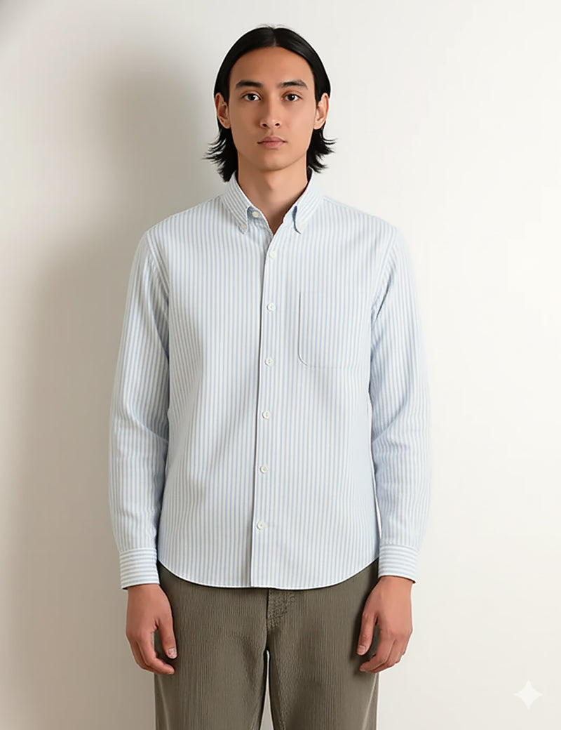 Bhode Oxford Stripe Shirt - White/Olive Green