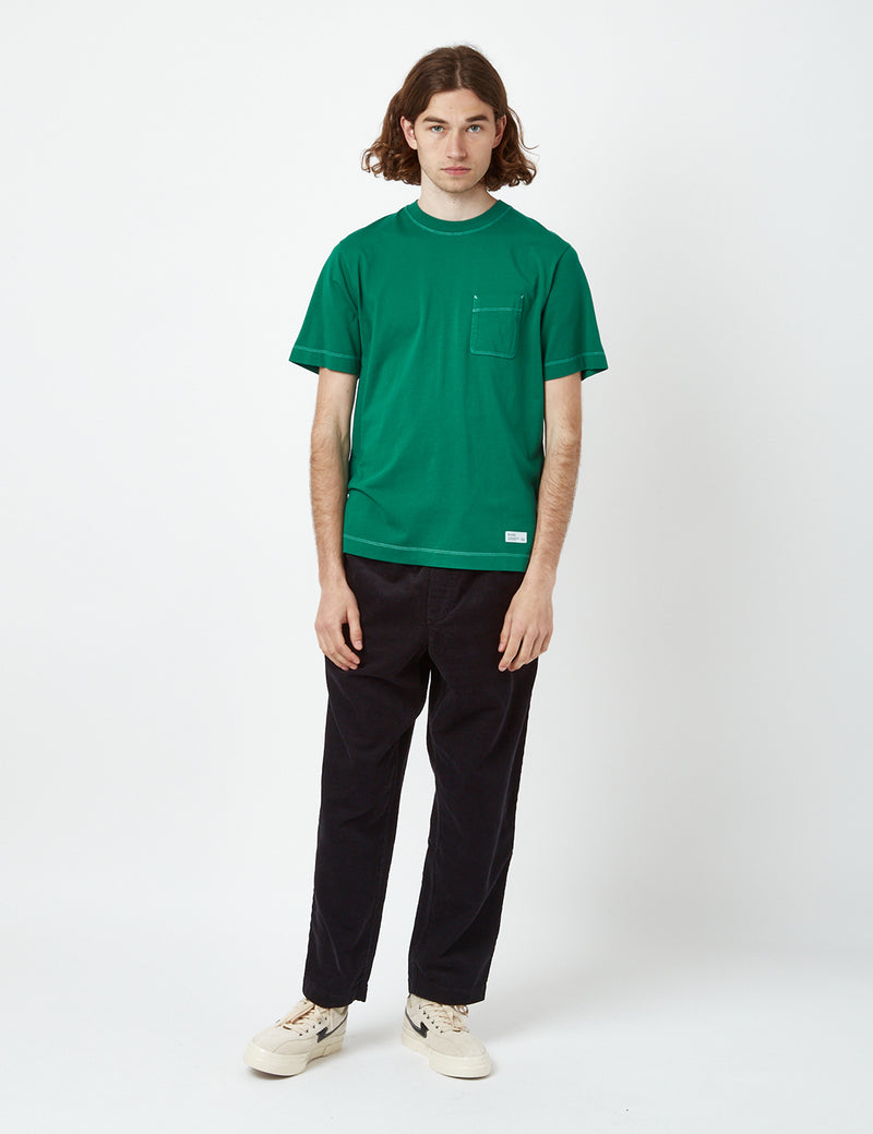 Bhode Contrast Stitch Pocket T-Shirt (Organic) - Pine Green