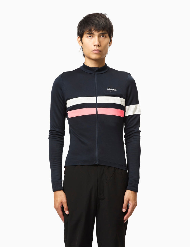 Rapha Men's Brevet Long Sleeve Jersey - Dark Navy/High-Vis Pink/White