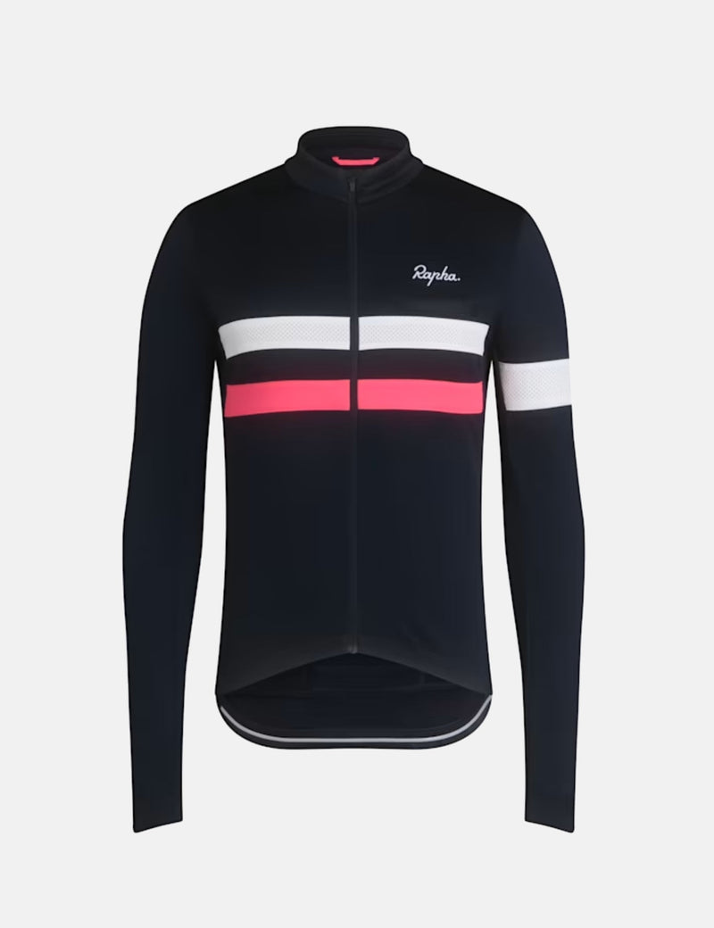 Rapha Men's Brevet Long Sleeve Jersey - Dark Navy/High-Vis Pink/White
