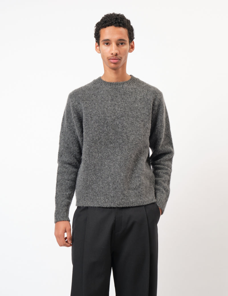 Coor Hairy Alpaca-Blend Crewneck Sweater - Melange Grey