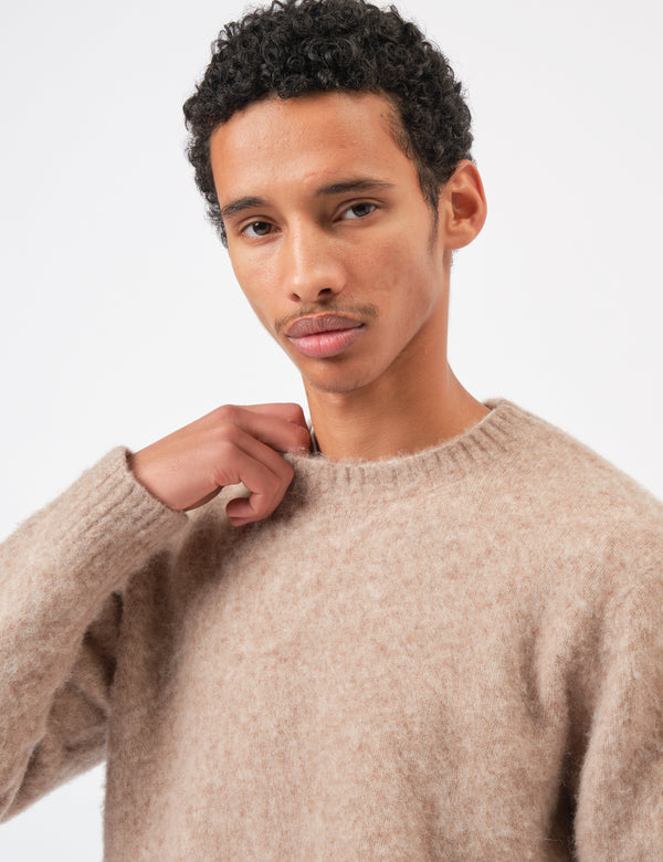 Coor Hairy Alpaca-Blend Crewneck Sweater - Pink Beige