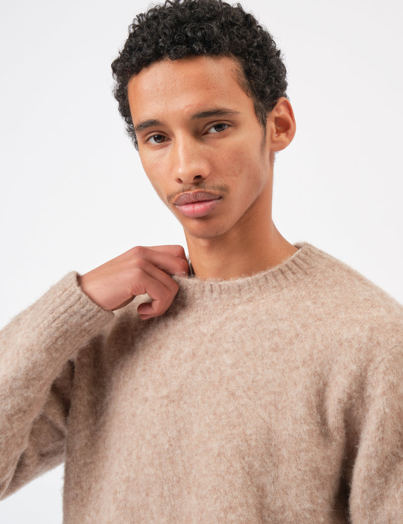 Coor Hairy Alpaca-Blend Crewneck Sweater - Pink Beige