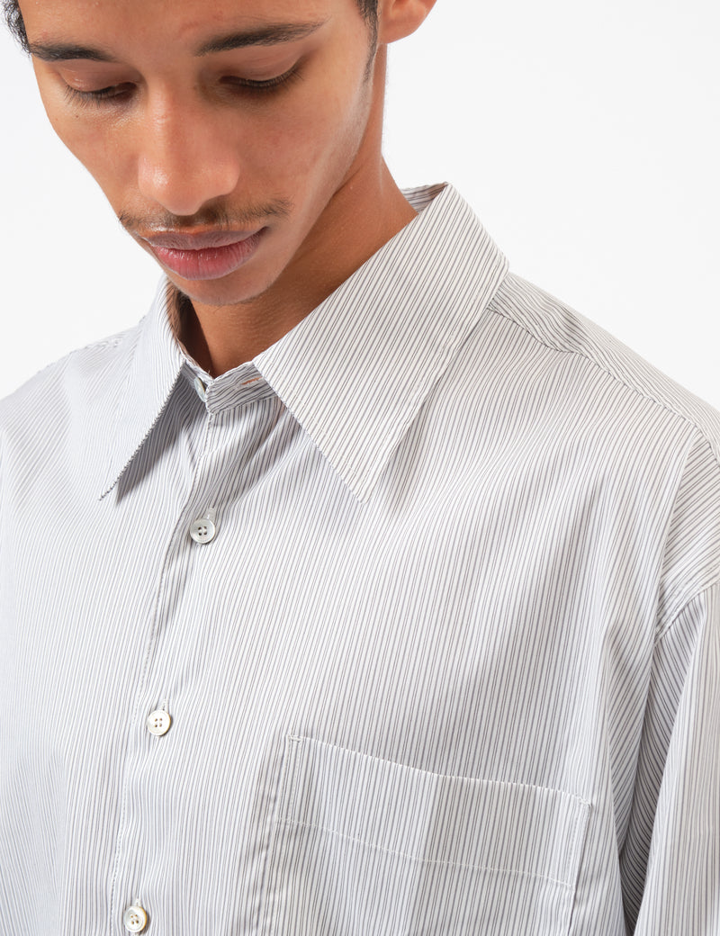 Coor Multi-Pin Striped Oversized Shirt - White