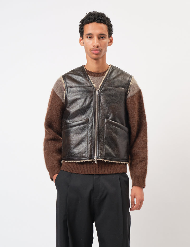 Coor Reversible Eco Shearling Vest - Dark Brown