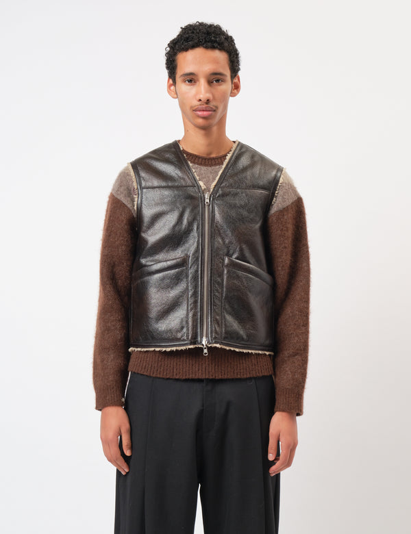 Coor Reversible Eco Shearling Vest - Dark Brown