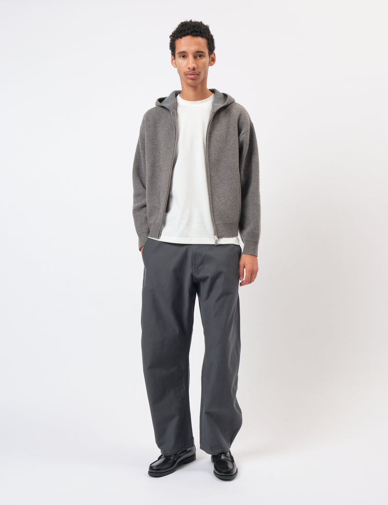 Coor Double Face Wool and Blend Zip Hoodie - Melange Charcoal