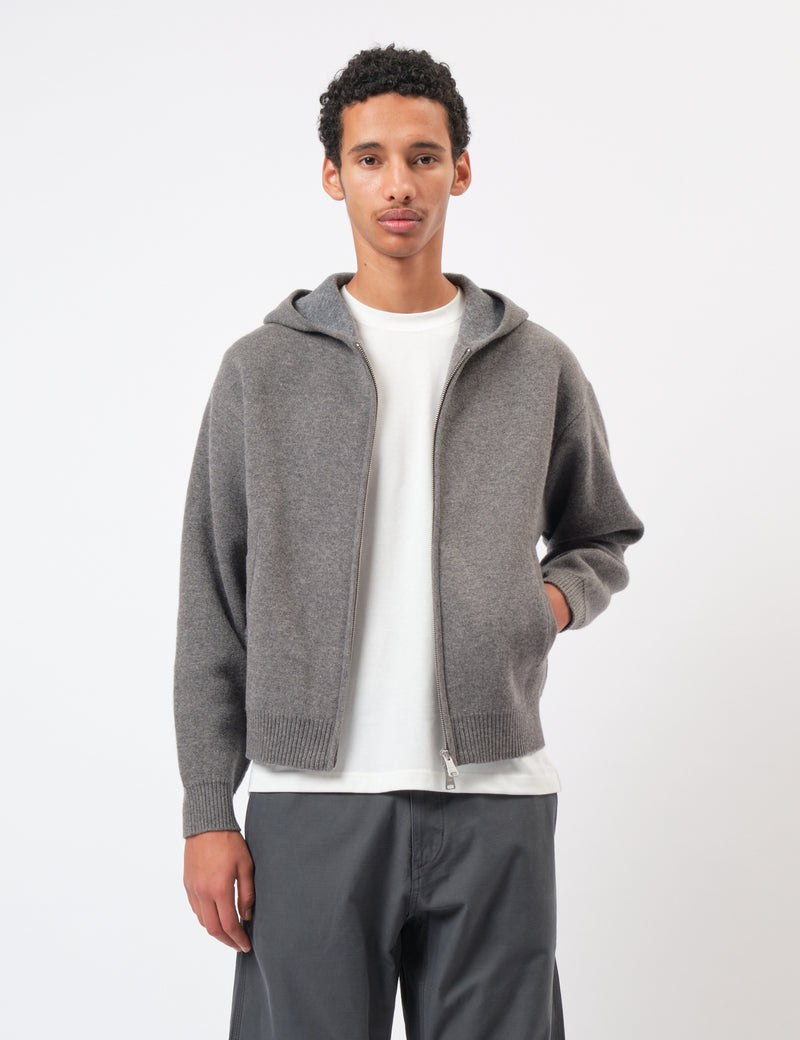 Coor Double Face Wool and Blend Zip Hoodie - Melange Charcoal