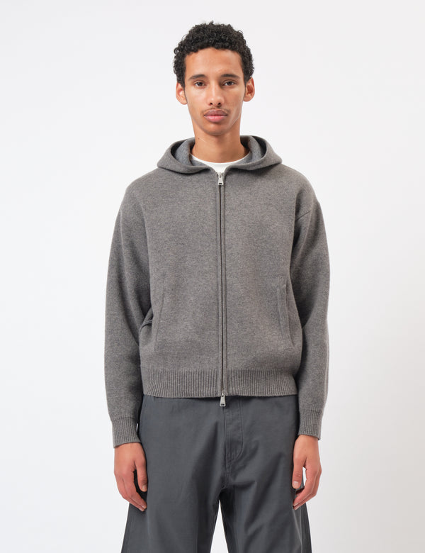 Coor Double Face Wool and Blend Zip Hoodie - Melange Charcoal