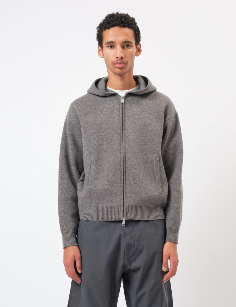 Coor Double Face Wool and Blend Zip Hoodie - Melange Charcoal