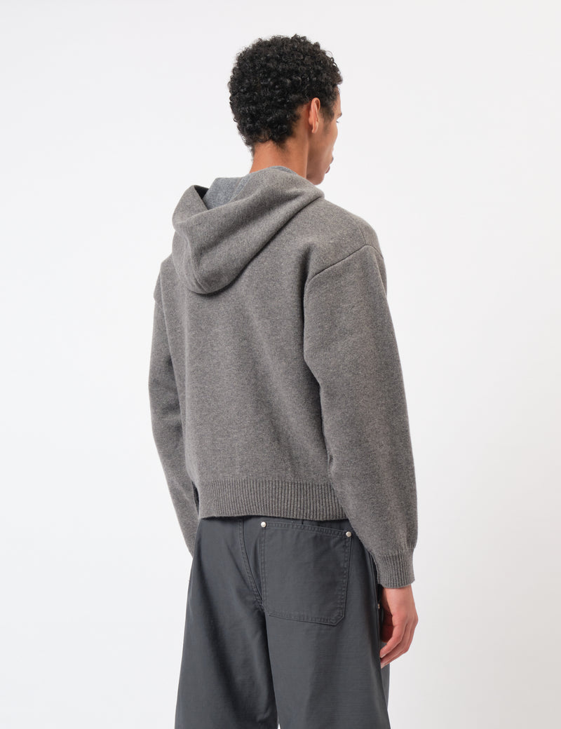 Coor Double Face Wool and Blend Zip Hoodie - Melange Charcoal