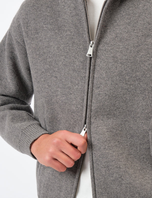 Coor Double Face Wool and Blend Zip Hoodie - Melange Charcoal