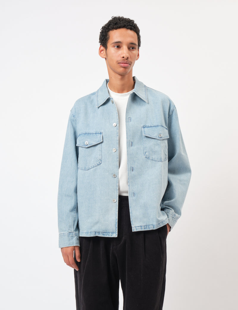 Coor Oversized Two Pocket Denim Shirt - Washed Blue