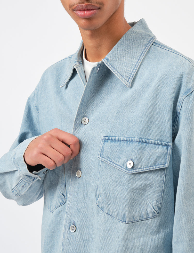 Coor Oversized Two Pocket Denim Shirt - Washed Blue