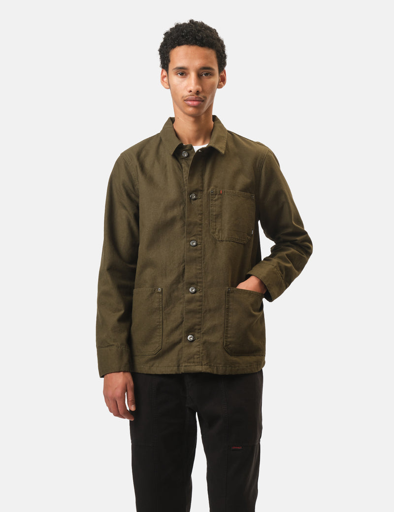 Finisterre Basset Flannel Lined Jacket - Olive Green