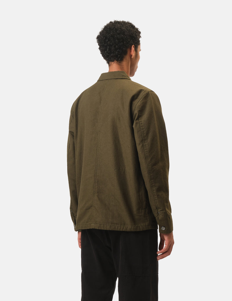 Finisterre Basset Flannel Lined Jacket - Olive Green