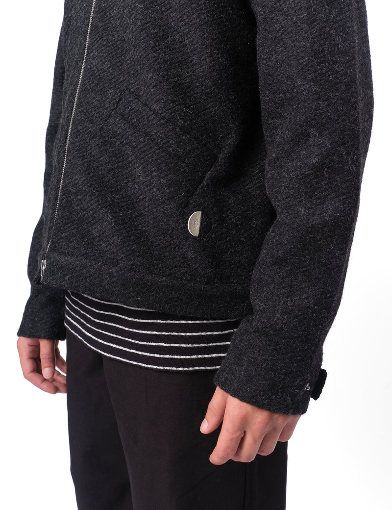 Folk Signal Blouson Jacket - Charcoal Wool Twill