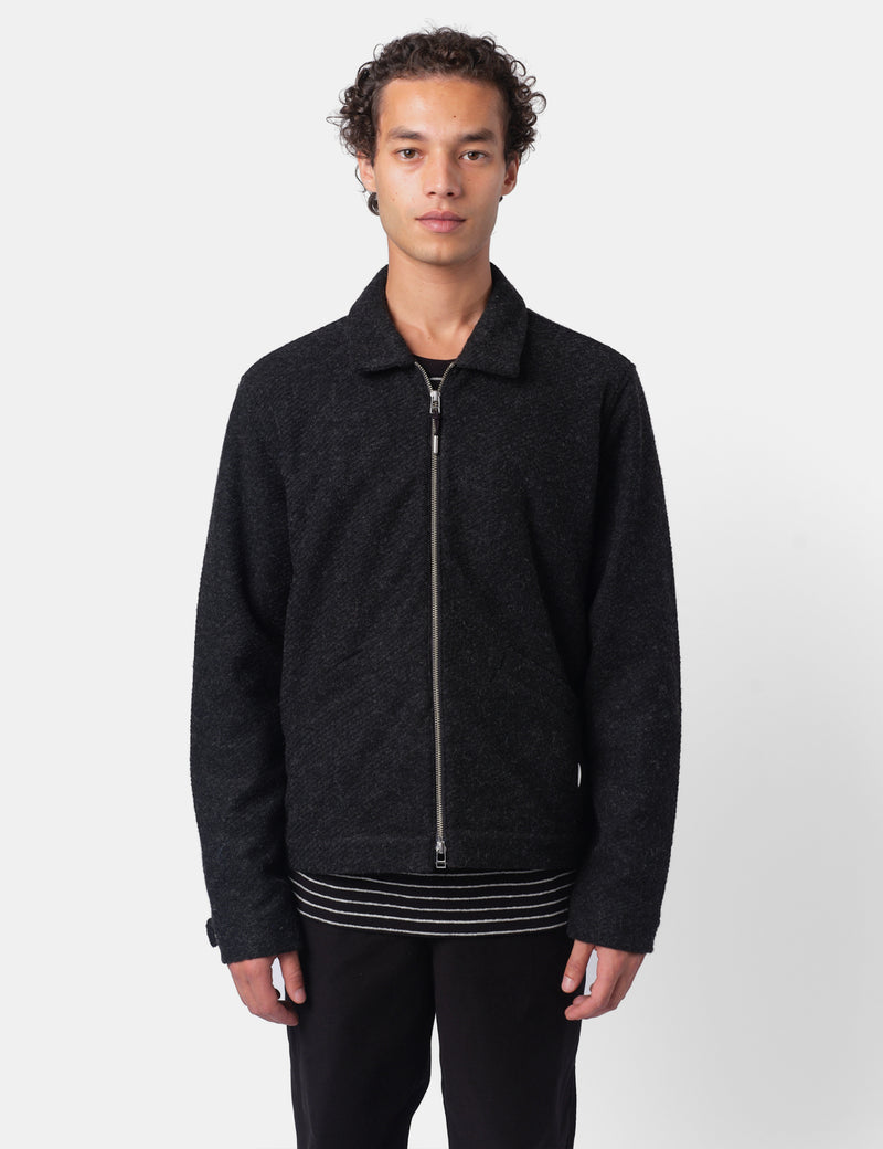 Folk Signal Blouson Jacket - Charcoal Wool Twill