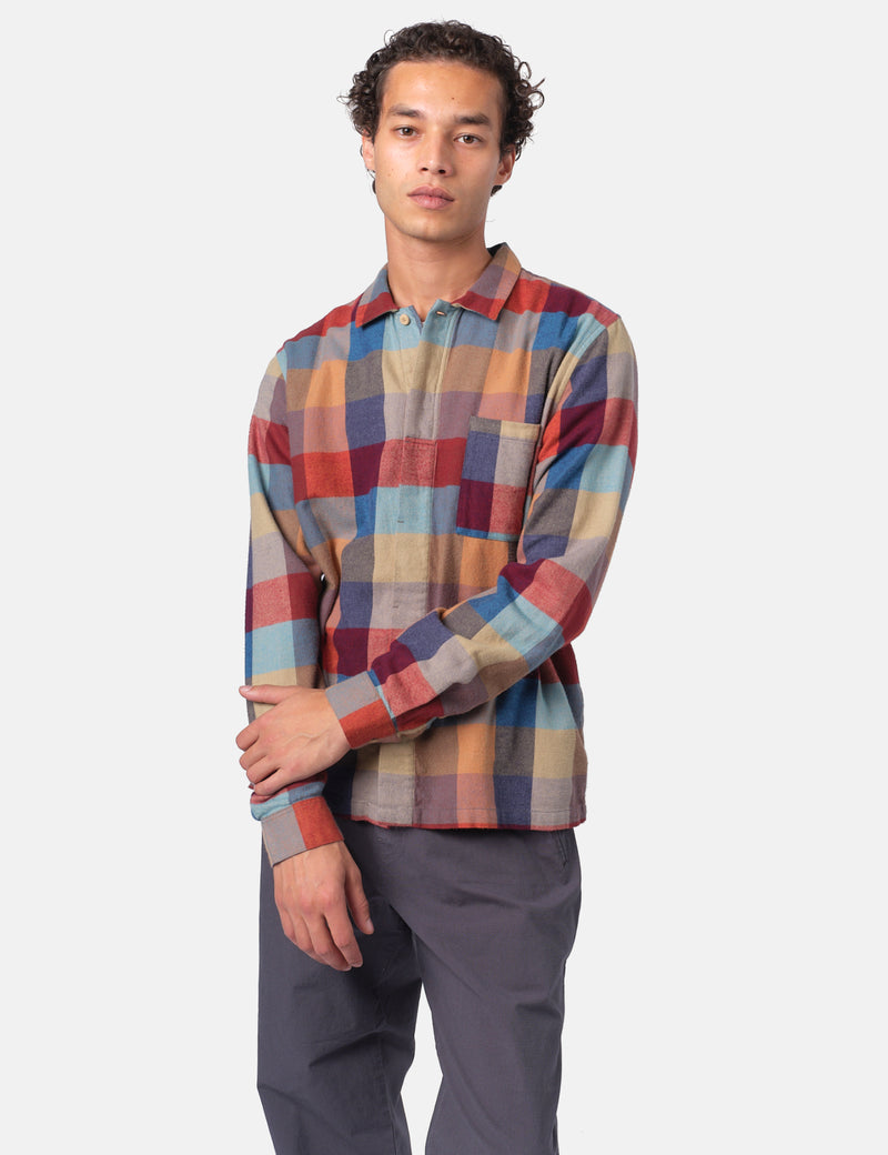 Folk Patch Shirt - Crimson Blue