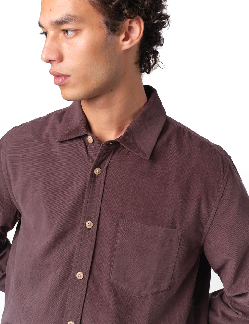 Folk Direction Baby Cord Shirt - Black Grape