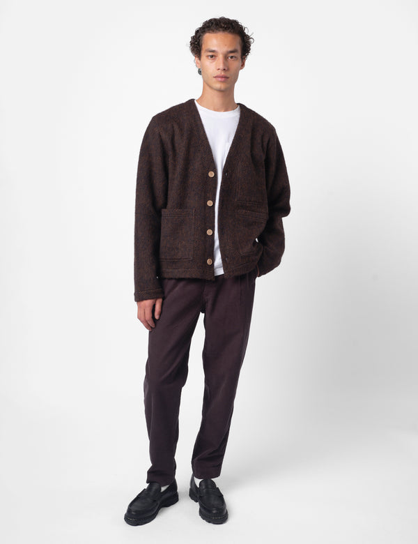 Folk Pocket Brushed Wool Cardigan - Navy/Espresso